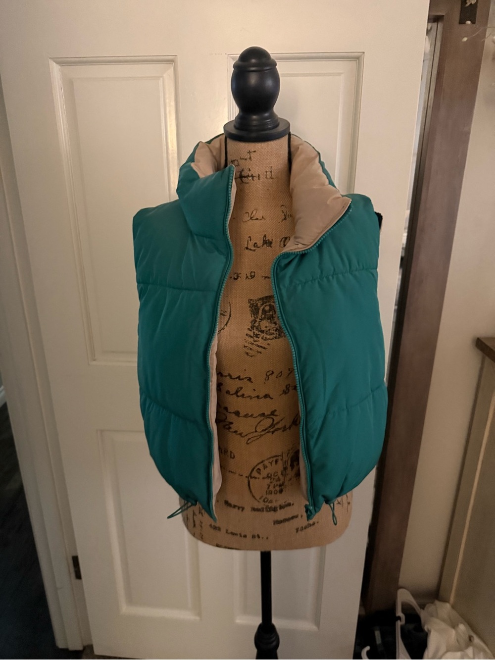 Love Tree Reversible Teal Puffer Vest with Beige Lining